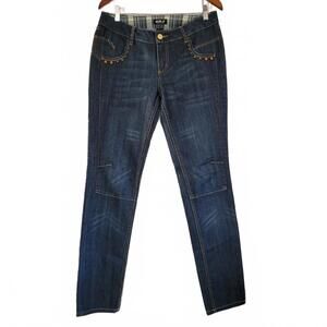 ALLEN B BY ALLEN SCHWARTZ  Straight Leg Dark Wash Distressed  Stud and Front Pan